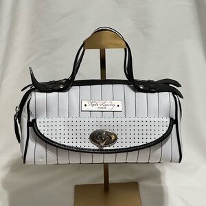 Kate Landry Black and White Striped Satchel